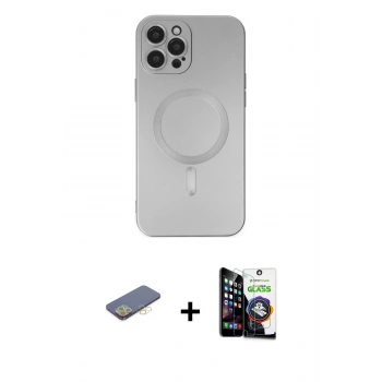 MARSİLYAN™- iPhone 12 Pro Max Kılıf Akış Minimal Özel Seri - Şeffaf Temperli Cam Ekran Koruyucu + Renkli Kamera Lens Koruma Cam - SI