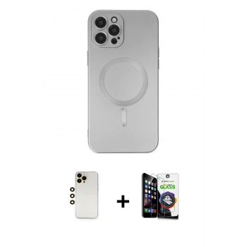 MARSİLYAN™- iPhone 12 Pro Max Kılıf Akış Minimal Özel Seri - Şeffaf Temperli Cam Ekran Koruyucu + Shine Kamera Lens - GD
