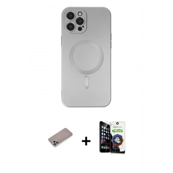 MARSİLYAN™- iPhone 12 Pro Max Kılıf Akış Minimal Özel Seri - Şeffaf Temperli Cam Ekran Koruyucu + Shine Kamera Lens Koruma Cam - SABE