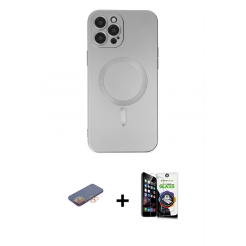 MARSİLYAN™- iPhone 12 Pro Max Kılıf Akış Minimal Özel Seri - Şeffaf Temperli Cam Ekran Koruyucu + Renkli Kamera Lens Koruma Cam - TU