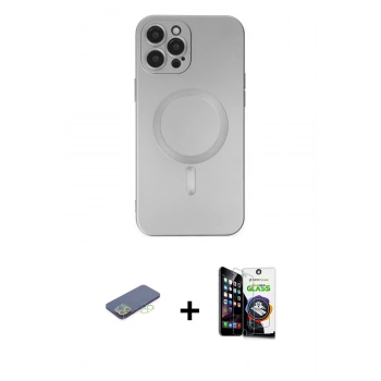 MARSİLYAN™- iPhone 12 Pro Max Kılıf Akış Minimal Özel Seri - Şeffaf Temperli Cam Ekran Koruyucu + Renkli Kamera Lens Koruma Cam - YL