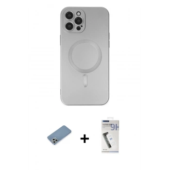 MARSİLYAN™- iPhone 12 Pro Max Kılıf Akış Minimal Özel Seri - Şeffaf Uv Polymer Nano Ekran Koruyucu + Shine Kamera Lens Koruma Cam - GS