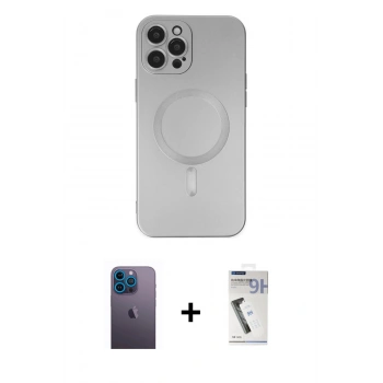 MARSİLYAN™- iPhone 12 Pro Max Kılıf Akış Minimal Özel Seri - Şeffaf Uv Polymer Nano Ekran Koruyucu + Neon Fosforlu Kamera Lens - MI