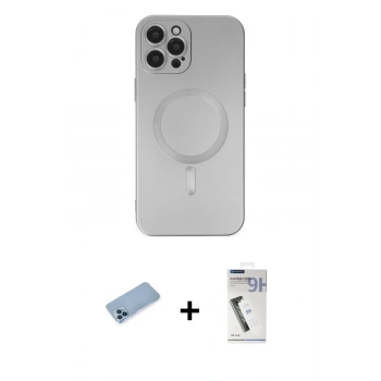MARSİLYAN™- iPhone 12 Pro Max Kılıf Akış Minimal Özel Seri - Şeffaf Uv Polymer Nano Ekran Koruyucu + Shine Kamera Lens Koruma Cam - MI