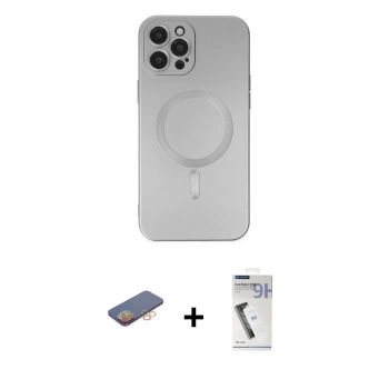 MARSİLYAN™- iPhone 12 Pro Max Kılıf Akış Minimal Özel Seri - Şeffaf Uv Polymer Nano Ekran Koruyucu + Renkli Kamera Lens Koruma Cam - TU
