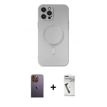 MARSİLYAN™- iPhone 12 Pro Max Kılıf Akış Minimal Özel Seri - Şeffaf Uv Polymer Nano Ekran Koruyucu + Neon Fosforlu Kamera Lens - SI