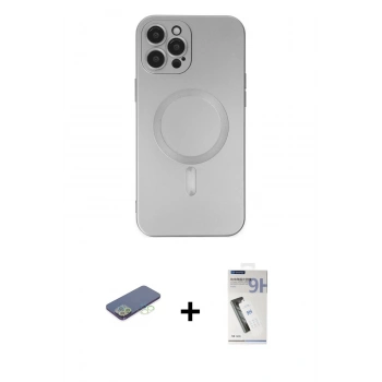 MARSİLYAN™- iPhone 12 Pro Max Kılıf Akış Minimal Özel Seri - Şeffaf Uv Polymer Nano Ekran Koruyucu + Renkli Kamera Lens Koruma Cam - YL