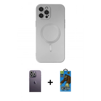 MARSİLYAN™- iPhone 12 Pro Max Kılıf Akış Minimal Özel Seri - Siyah 18D Cam Ekran Koruyucu + Neon Fosforlu Kamera Lens - BZ