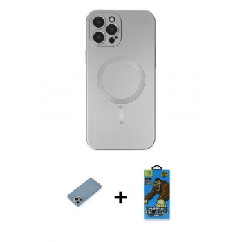 MARSİLYAN™- iPhone 12 Pro Max Kılıf Akış Minimal Özel Seri - Siyah 18D Cam Ekran Koruyucu + Shine Kamera Lens Koruma Cam - GI