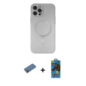 MARSİLYAN™- iPhone 12 Pro Max Kılıf Akış Minimal Özel Seri - Siyah 18D Cam Ekran Koruyucu + Shine Kamera Lens Koruma Cam - GD