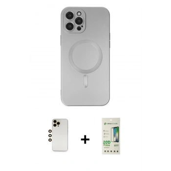 MARSİLYAN™- iPhone 12 Pro Max Kılıf Akış Minimal Özel Seri - Siyah 20D Premium Cam Ekran Koruyucu + Shine Kamera Lens - GD