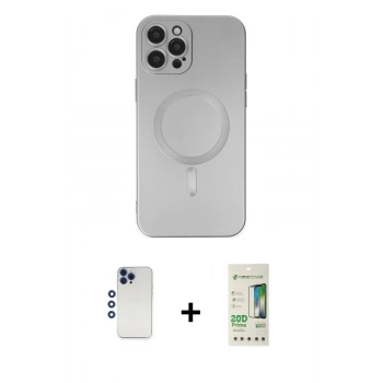 MARSİLYAN™- iPhone 12 Pro Max Kılıf Akış Minimal Özel Seri - Siyah 20D Premium Cam Ekran Koruyucu + Shine Kamera Lens - LT