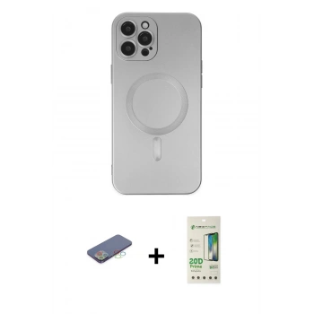 MARSİLYAN™- iPhone 12 Pro Max Kılıf Akış Minimal Özel Seri - Siyah 20D Premium Cam Ekran Koruyucu + Renkli Kamera Lens Koruma Cam - MI