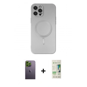 MARSİLYAN™- iPhone 12 Pro Max Kılıf Akış Minimal Özel Seri - Siyah 20D Premium Cam Ekran Koruyucu + Neon Fosforlu Kamera Lens - YL