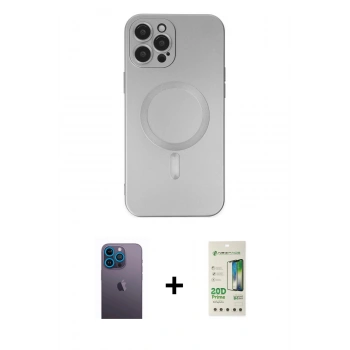 MARSİLYAN™- iPhone 12 Pro Max Kılıf Akış Minimal Özel Seri - Siyah 20D Premium Cam Ekran Koruyucu + Neon Fosforlu Kamera Lens - MI