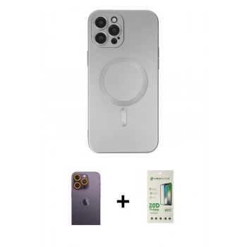 MARSİLYAN™- iPhone 12 Pro Max Kılıf Akış Minimal Özel Seri - Siyah 20D Premium Cam Ekran Koruyucu + Neon Fosforlu Kamera Lens - SI