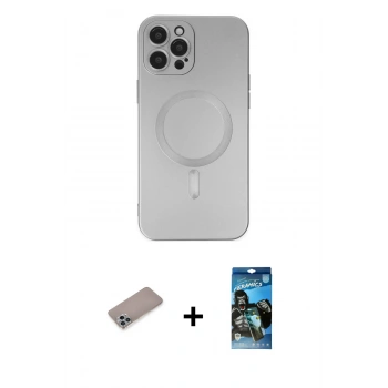MARSİLYAN™- iPhone 12 Pro Max Kılıf Akış Minimal Özel Seri - Siyah 34D Izgaralı Cam + Shine Kamera Lens Koruma Cam - SABE