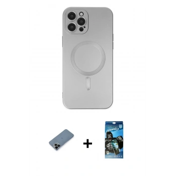 MARSİLYAN™- iPhone 12 Pro Max Kılıf Akış Minimal Özel Seri - Siyah 34D Izgaralı Cam + Shine Kamera Lens Koruma Cam - SH