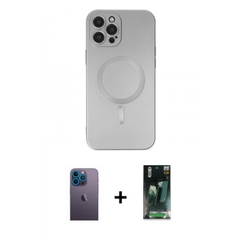 MARSİLYAN™- iPhone 12 Pro Max Kılıf Akış Minimal Özel Seri - Siyah 360 Mat Full Body Arka Koruyucu + Neon Fosforlu Kamera Lens - MI