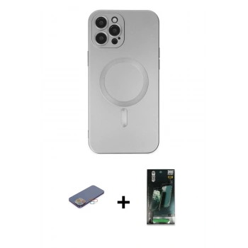 MARSİLYAN™- iPhone 12 Pro Max Kılıf Akış Minimal Özel Seri - Siyah 360 Mat Full Body Arka Koruyucu + Renkli Kamera Lens Koruma Cam - PE