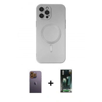 MARSİLYAN™- iPhone 12 Pro Max Kılıf Akış Minimal Özel Seri - Siyah 360 Mat Full Body Arka Koruyucu + Neon Fosforlu Kamera Lens - SI