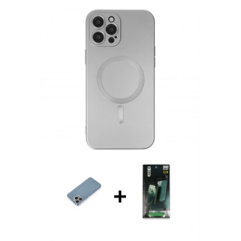 MARSİLYAN™- iPhone 12 Pro Max Kılıf Akış Minimal Özel Seri - Siyah 360 Mat Full Body Arka Koruyucu + Shine Kamera Lens Koruma Cam - GI