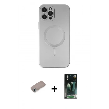MARSİLYAN™- iPhone 12 Pro Max Kılıf Akış Minimal Özel Seri - Siyah 360 Mat Full Body Arka Koruyucu + Shine Kamera Lens Koruma Cam - SABE