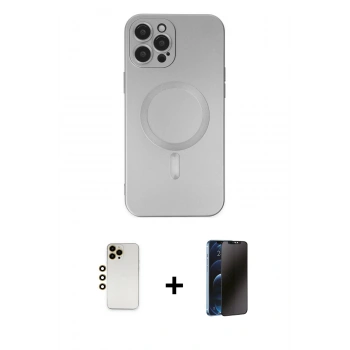 MARSİLYAN™- iPhone 12 Pro Max Kılıf Akış Minimal Özel Seri - Siyah 3D Antistatik Hayalet Cam Ekran Koruyucu + Shine Kamera Lens - GD