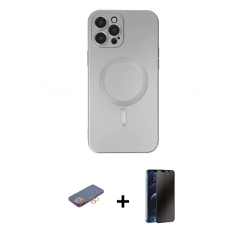 MARSİLYAN™- iPhone 12 Pro Max Kılıf Akış Minimal Özel Seri - Siyah 3D Antistatik Hayalet Cam Ekran Koruyucu + Renkli Kamera Lens Koruma Cam - TU