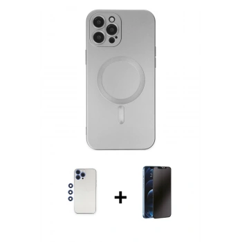 MARSİLYAN™- iPhone 12 Pro Max Kılıf Akış Minimal Özel Seri - Siyah 3D Antistatik Hayalet Cam Ekran Koruyucu + Shine Kamera Lens - LT