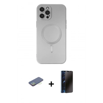 MARSİLYAN™- iPhone 12 Pro Max Kılıf Akış Minimal Özel Seri - Siyah 3D Antistatik Hayalet Cam Ekran Koruyucu + Renkli Kamera Lens Koruma Cam - YL