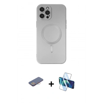 MARSİLYAN™- iPhone 12 Pro Max Kılıf Akış Minimal Özel Seri - Siyah 3D Antistatik Seramik Nano Ekran Koruyucu + Renkli Kamera Lens Koruma Cam - PE