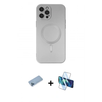 MARSİLYAN™- iPhone 12 Pro Max Kılıf Akış Minimal Özel Seri - Siyah 3D Antistatik Seramik Nano Ekran Koruyucu + Shine Kamera Lens Koruma Cam - MI