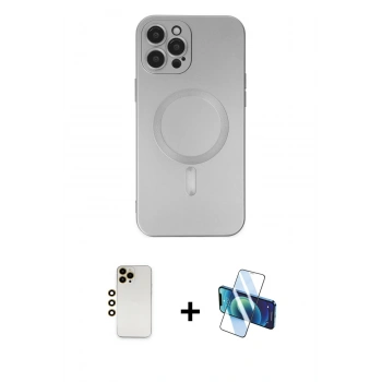 MARSİLYAN™- iPhone 12 Pro Max Kılıf Akış Minimal Özel Seri - Siyah 3D Antistatik Seramik Nano Ekran Koruyucu + Shine Kamera Lens - GD