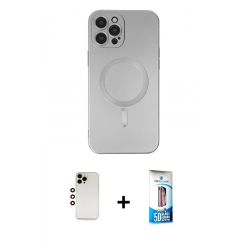 MARSİLYAN™- iPhone 12 Pro Max Kılıf Akış Minimal Özel Seri - Siyah 5D Eko Cam Ekran Koruyucu + Shine Kamera Lens - GD
