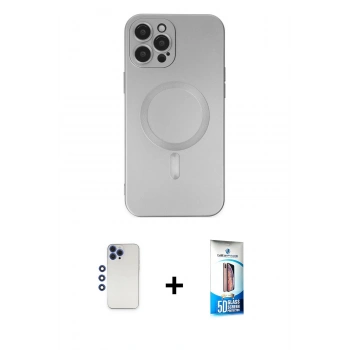 MARSİLYAN™- iPhone 12 Pro Max Kılıf Akış Minimal Özel Seri - Siyah 5D Eko Cam Ekran Koruyucu + Shine Kamera Lens - LT