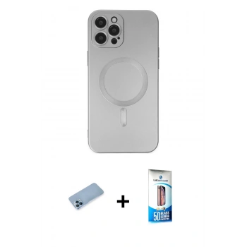 MARSİLYAN™- iPhone 12 Pro Max Kılıf Akış Minimal Özel Seri - Siyah 5D Eko Cam Ekran Koruyucu + Shine Kamera Lens Koruma Cam - MI