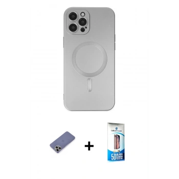 MARSİLYAN™- iPhone 12 Pro Max Kılıf Akış Minimal Özel Seri - Siyah 5D Eko Cam Ekran Koruyucu + Metal Kamera Lens Koruma Cam - GD