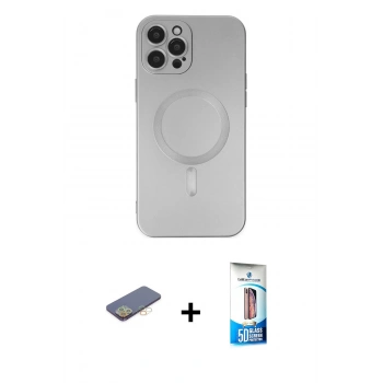 MARSİLYAN™- iPhone 12 Pro Max Kılıf Akış Minimal Özel Seri - Siyah 5D Eko Cam Ekran Koruyucu + Renkli Kamera Lens Koruma Cam - SI