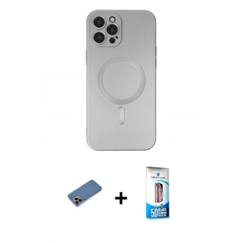 MARSİLYAN™- iPhone 12 Pro Max Kılıf Akış Minimal Özel Seri - Siyah 5D Eko Cam Ekran Koruyucu + Shine Kamera Lens Koruma Cam - GD