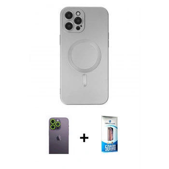 MARSİLYAN™- iPhone 12 Pro Max Kılıf Akış Minimal Özel Seri - Siyah 5D Eko Cam Ekran Koruyucu + Neon Fosforlu Kamera Lens - YL