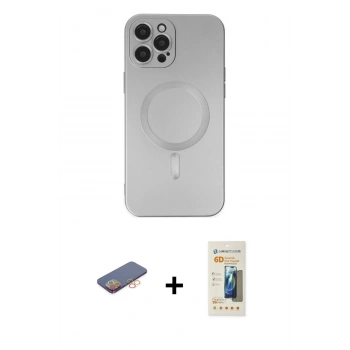 MARSİLYAN™- iPhone 12 Pro Max Kılıf Akış Minimal Özel Seri - Siyah 6D Mat Seramik Hayalet Nano Ekran Koruyucu + Renkli Kamera Lens Koruma Cam - TU
