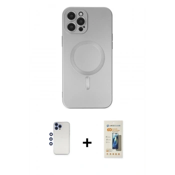 MARSİLYAN™- iPhone 12 Pro Max Kılıf Akış Minimal Özel Seri - Siyah 6D Mat Seramik Hayalet Nano Ekran Koruyucu + Shine Kamera Lens - LT