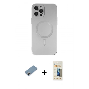MARSİLYAN™- iPhone 12 Pro Max Kılıf Akış Minimal Özel Seri - Siyah 6D Mat Seramik Hayalet Nano Ekran Koruyucu + Shine Kamera Lens Koruma Cam - GI