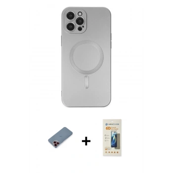 MARSİLYAN™- iPhone 12 Pro Max Kılıf Akış Minimal Özel Seri - Siyah 6D Mat Seramik Hayalet Nano Ekran Koruyucu + Metal Kamera Lens Koruma Cam - KI