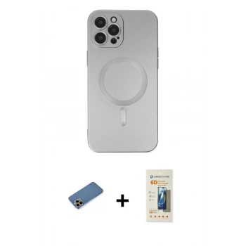 MARSİLYAN™- iPhone 12 Pro Max Kılıf Akış Minimal Özel Seri - Siyah 6D Mat Seramik Hayalet Nano Ekran Koruyucu + Shine Kamera Lens Koruma Cam - GD