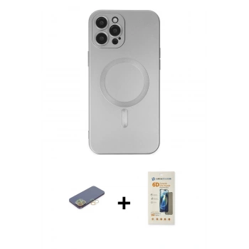 MARSİLYAN™- iPhone 12 Pro Max Kılıf Akış Minimal Özel Seri - Siyah 6D Mat Seramik Hayalet Nano Ekran Koruyucu + Renkli Kamera Lens Koruma Cam - SI