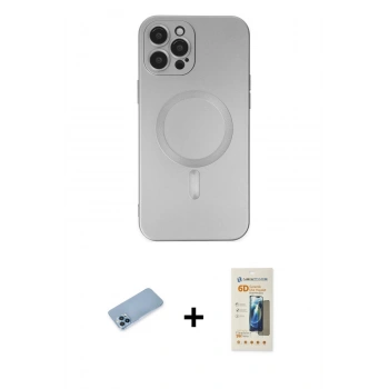 MARSİLYAN™- iPhone 12 Pro Max Kılıf Akış Minimal Özel Seri - Siyah 6D Mat Seramik Hayalet Nano Ekran Koruyucu + Shine Kamera Lens Koruma Cam - MI
