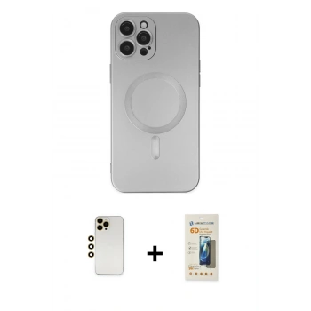 MARSİLYAN™- iPhone 12 Pro Max Kılıf Akış Minimal Özel Seri - Siyah 6D Mat Seramik Hayalet Nano Ekran Koruyucu + Shine Kamera Lens - GD