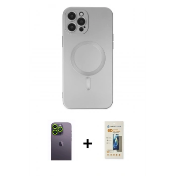 MARSİLYAN™- iPhone 12 Pro Max Kılıf Akış Minimal Özel Seri - Siyah 6D Mat Seramik Hayalet Nano Ekran Koruyucu + Neon Fosforlu Kamera Lens - YL